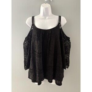 White House Black Market Top Size L Black Lace Cold Shoulder Boho Whimsigoth